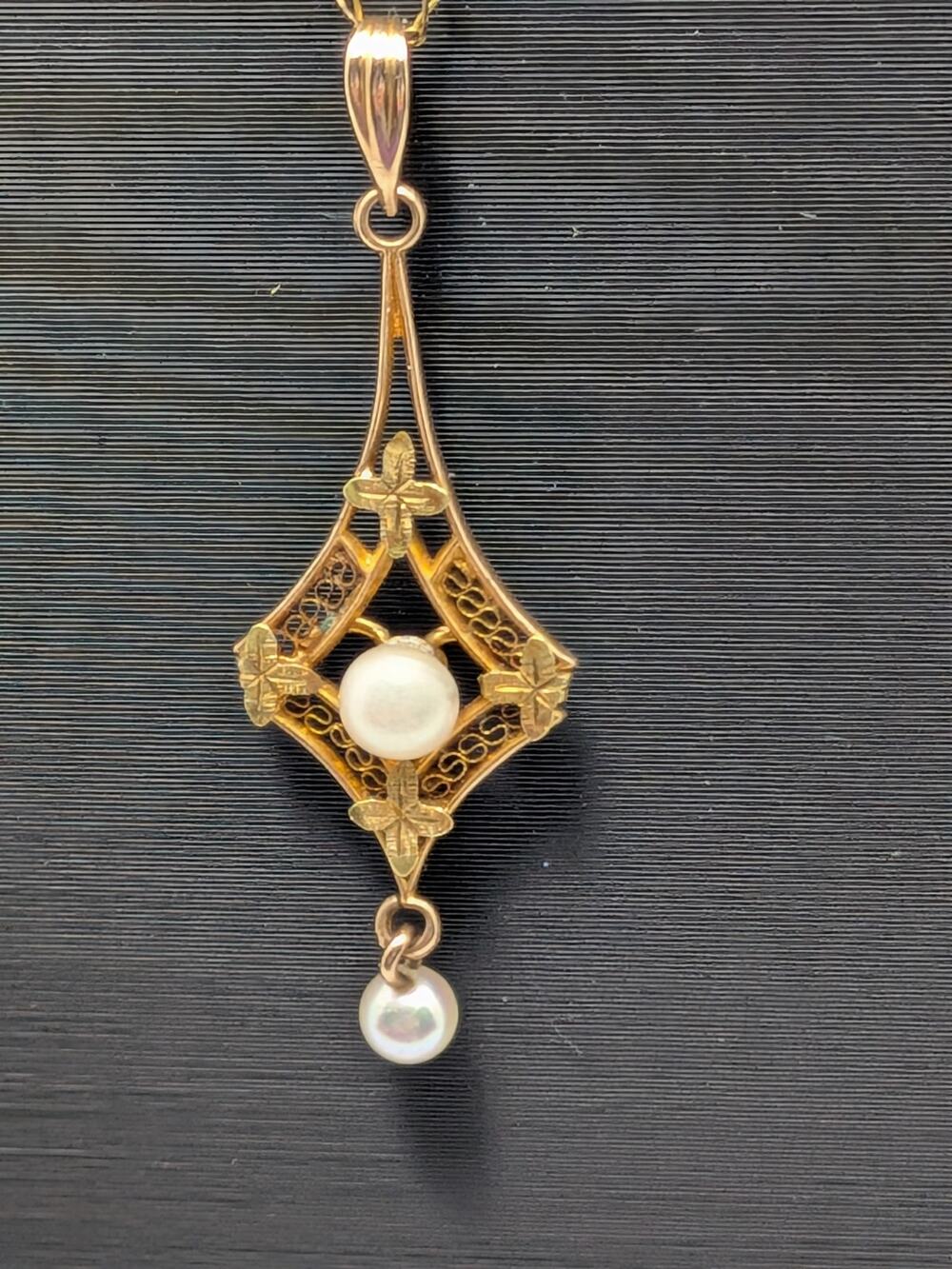 PPC 14K GF Gold Filled Chain Romania Pendant Pearl White Stone Necklace 22in